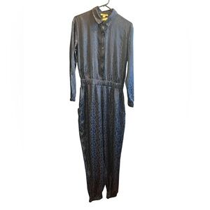 Chic Blue Leopard Print Long Sleeve Dress